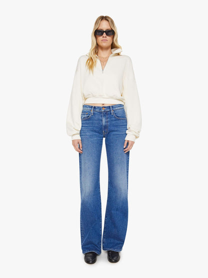 Mother Denim Eterne Cropped Half-Zip Sweatshirt White (Open)