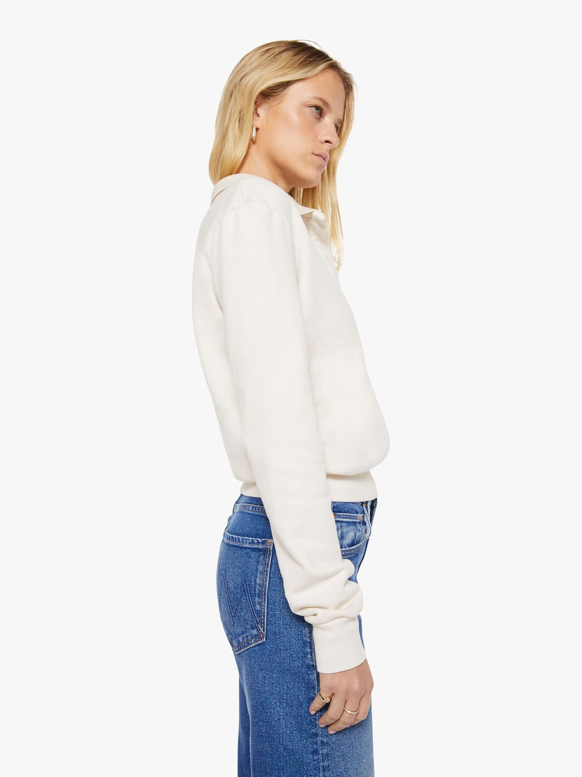 Mother Denim SPRWMN Polo Sweatshirt White (Open)