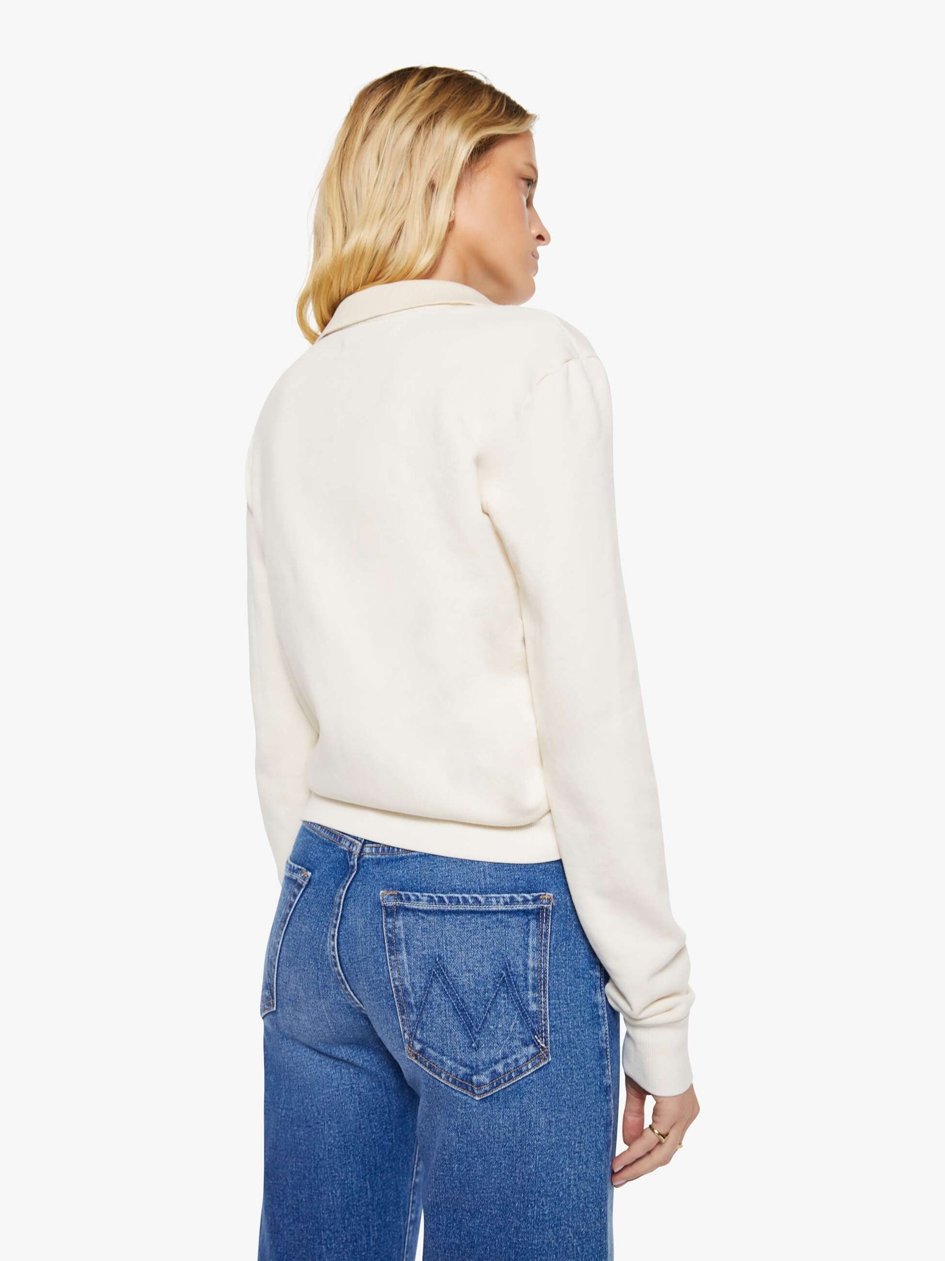 Mother Denim SPRWMN Polo Sweatshirt White (Open)