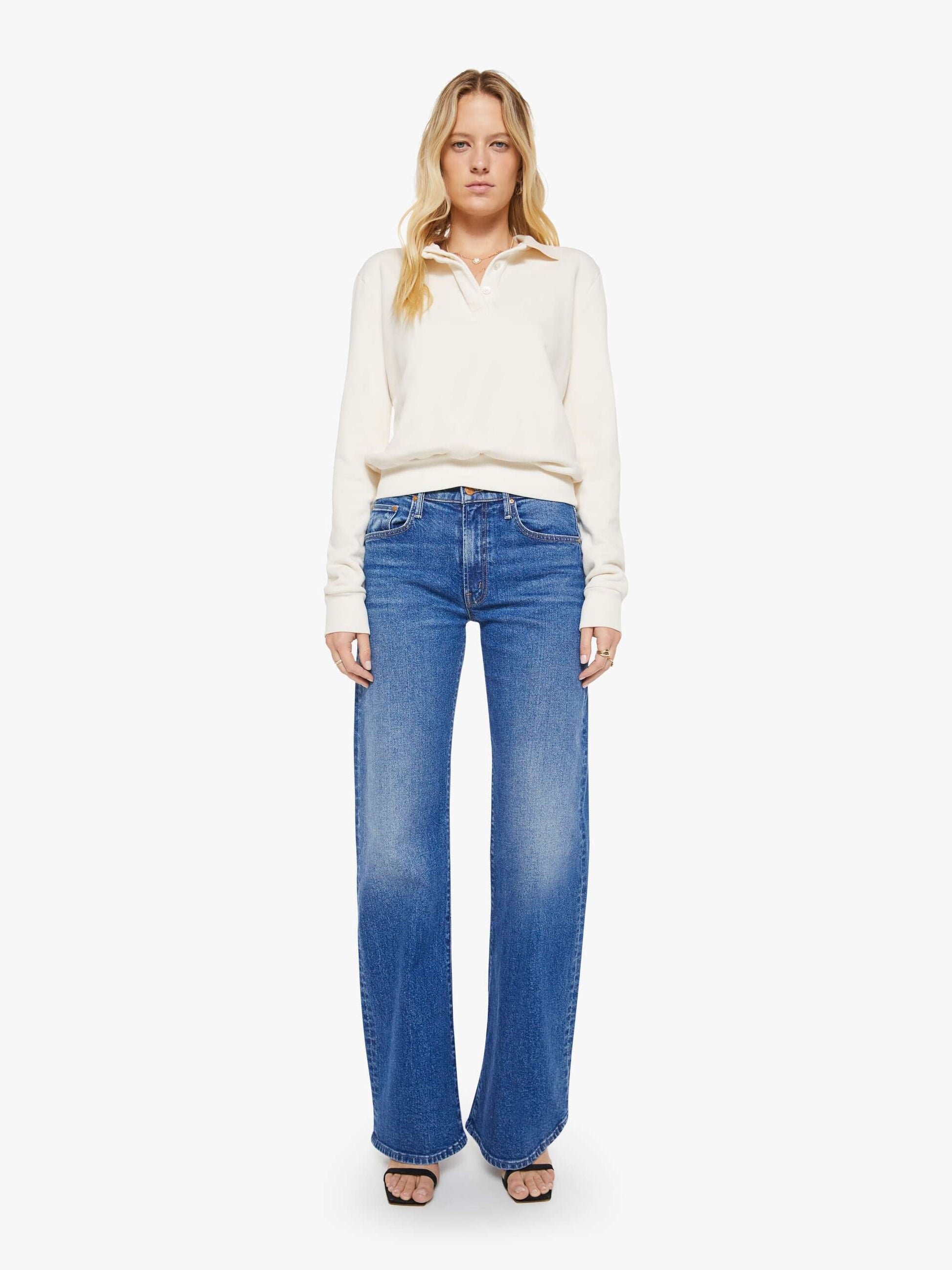 Mother Denim SPRWMN Polo Sweatshirt White (Open)