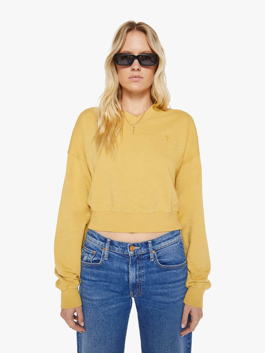 Mother Denim Eterne Cropped V-Neck Sweatshirt Beige (Khaki)