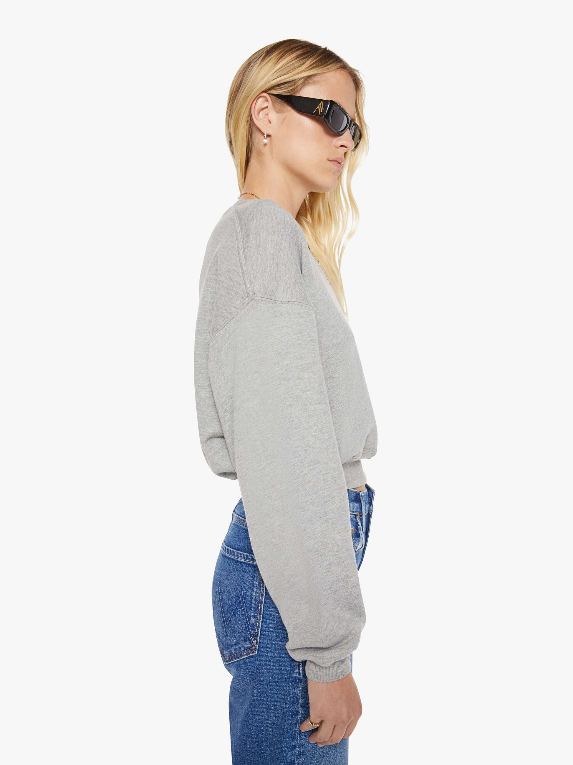 Mother Denim Eterne Cropped Crewneck Sweatshirt Grey (Open)