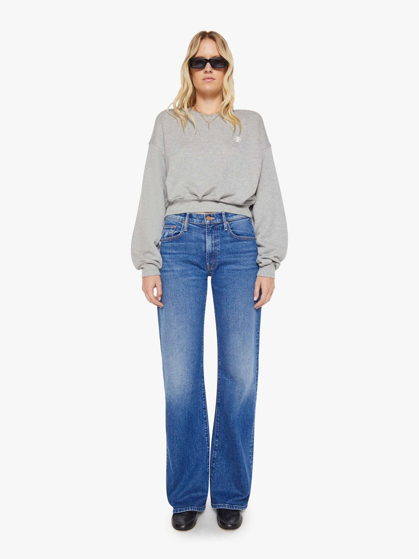 Mother Denim Eterne Cropped Crewneck Sweatshirt Grey (Open)