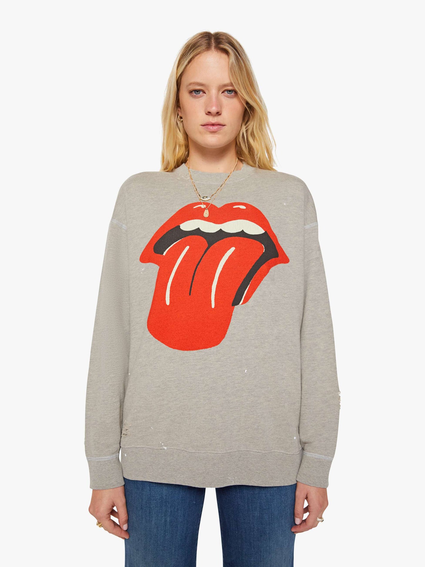 Mother Denim MadeWorn Rolling Stones Destroyed Sweatshirt Grey (Open)