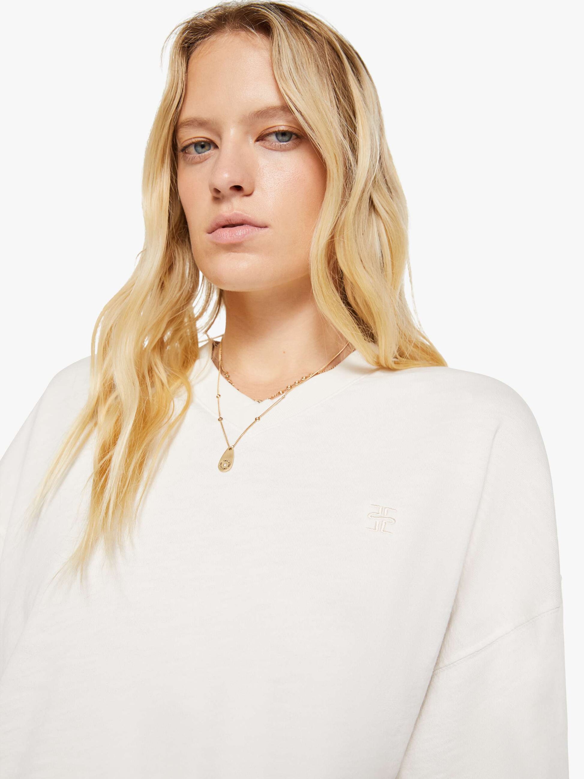 Mother Denim Eterne Cropped V-Neck Sweatshirt White (Natural)